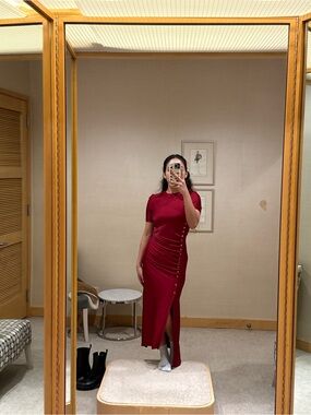 Paco Rabanne Scarlet Side-Button Midi Dress